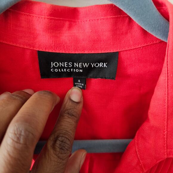 Jones New York Collection Coral Linen Button Down Blazer Size 4 - Picture 3 of 4